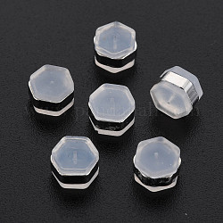 Silikon-Ohrmuttern, Ohrring Rücken, mit Messing-Zubehör, Hexagon, Cadmiumfrei und Nickel frei und Bleifrei, Platin Farbe, 6x7x4.5 mm, Bohrung: 0.7 mm