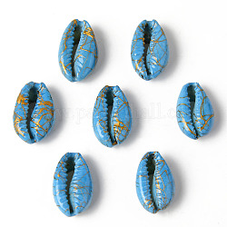 Perles de coquillage cauri naturelles, pas de trous / non percés, teint et drawbench, bleu profond du ciel, 18~22x12~14x7~8mm