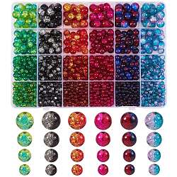 1500 pièces 24 perles de verre craquelées peintes à la bombe, ronde, deux tons, couleur mixte, 4~8mm, Trou: 1.1~1.6mm