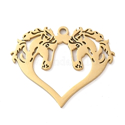 304 ciondoli in acciaio inossidabile, cuore con ciondoli a forma di cavallo, oro, 29x35x1.5mm, Foro: 2 mm