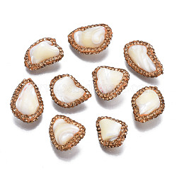 Perle trochid naturali / conchiglie trochus, con rhinestone polimero argilla, twist ovale, cioccolato, bianco, PP13 (1.9~2mm), 16~23x13.5~17x7.5~10mm, Foro: 0.7~0.9 mm