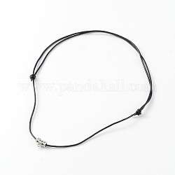 Einstellbar Rindslederband Anhänger Halsketten, mit Legierung-Zubehör, Antik Silber Farbe, Schwarz, 18.5 Zoll