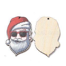 Grandi pendenti in legno stampato natalizio a faccia singola, Santa claus charms, rosso, 55x35x2.5mm, Foro: 2 mm