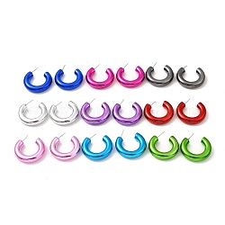 Ring Acrylic Stud Earrings, Half Hoop Earrings with 316 Surgical Stainless Steel Pins, Mixed Color, 37x8.5mm