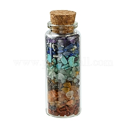 Décoration de bouteille de souhait en verre, bouteilles de guérison chakra, équilibrage des pierres précieuses wicca, avec des perles de pierres précieuses synthétiques et naturelles mélangées, des éclats de dérive à l'intérieur, 27x77mm