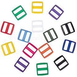 NBEADS 66 Pcs 1 Inch Plastic Tri Glides Slides, 11 Different Colors Rectangle Slide Buckles for Strap Fastener Backpack Belt Sewing Crafts Making