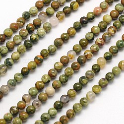 Runden natürlichen Perlen Rhyolith Jaspis Litzen, 4 mm, Bohrung: 1 mm, ca. 90 Stk. / Strang, 15.5 Zoll