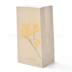 Rectangle avec des sacs de bonbons en papier à motif de fleurs, pas de poignée, avec autocollant, pour sacs cadeaux et emballages alimentaires, blé, 27x15x9.7 cm, 6 pcs /sachet 