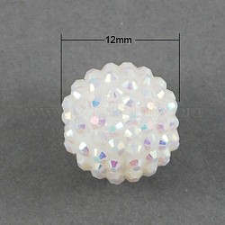 10PCS AB Color Round Resin Rhinestone Beads, White, 12x10mm, Hole: 2mm