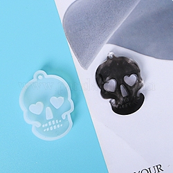 Moules en silicone pendentif tête de mort, moules de résine, pour la résine UV, fabrication de bijoux en résine époxy, Halloween, blanc, 59x43x9mm, Trou: 3mm