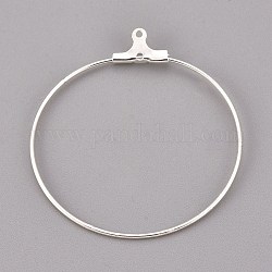 304 Stainless Steel Pendants, Hoop Earring Findings, Ring, Silver, 39x36x1.5mm, 21 Gauge, Hole: 1mm, Inner Size: 34mm, Pin: 0.7mm