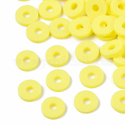 Eco-Friendly Handmade Polymer Clay Beads, Disc/Flat Round, Heishi Beads, Yellow, 8x0.5~1mm, Hole: 2mm, about 13000pcs/1000g