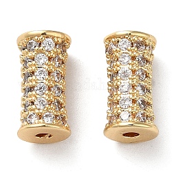 Perline zirconi micro pave  in ottone, colonna, vero placcato oro 18k, 9x5mm, Foro: 1.2 mm