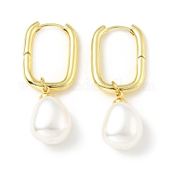 Plastic Pearl Dangle Hoop Earrings, Brass Jewelry for Women, Lead Free & Cadmium Free & Nickel Free, Real 18K Gold Plated, 42.5mm, Pin: 1mm