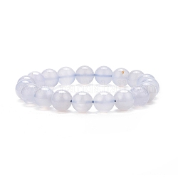 Натуральный синий халцедон круглый эластичный браслет из бисера для женщин, внутренний диаметр: 2-1/8 дюйм (5.25 см), бусины : 10.5 мм