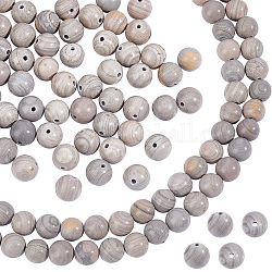 SuperZubehör 2 Stränge, 8 mm, natürliche Silberlinie, Jaspis-Perlenstränge, ca. 92 Stück, runde, lose Steinperlen, heilender Edelstein für die Schmuckherstellung, Bohrung: 1.2 mm