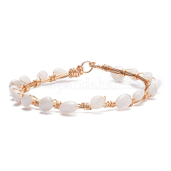 Bracelet de perles tressées en pierre de lune blanche naturelle, bijoux en pierres précieuses en fil de cuivre pour femmes, or clair, 8-1/8 pouce (20.6 cm)