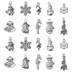 50 pz 10 ciondoli in lega di stile tibetano, forme misto, per Natale, argento antico, 15~30x8~16x1~5mm, Foro: 1.5~3 mm, 5pcs / style