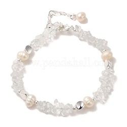 Pulseras con cuentas de cristal de cuarzo y perlas naturales, con broches de latón, 6-3/4 pulgada (17.2 cm)