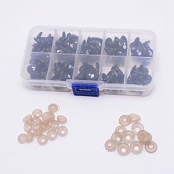 Vis à rivets en plastique, avec anneaux en caoutchouc et boîte en plastique, noir, 16x12mm, 7x9mm, 8x10mm, 9~9.5x12~13mm, 9.5~10x13mm, 100 pcs / boîte