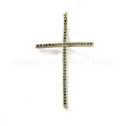 Ottone micro spianare pendenti zirconi, croce, verde, oro, 37x22.5x2mm, Foro: 1.5x4 mm