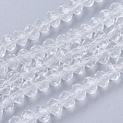 Transparent Glass Beads Strands, Faceted, Rondelle, Clear, 4x3mm, Hole: 1mm, about 140~145pcs/strand, 17 inch