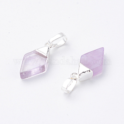 Natural Amethyst Pendants, with Brass Snap on Bails, Edge Golden Plated, Rhombus, Silver, 17.5~19x8.5~9x3.5~6mm, Hole: 4x6mm