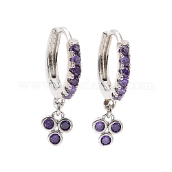 Boucles d'oreilles créoles pendantes violettes avec zircons cubiques, bijoux en laiton de placage de rack pour les femmes, sans cadmium et sans plomb, platine, 20.5mm, pin: 1 mm