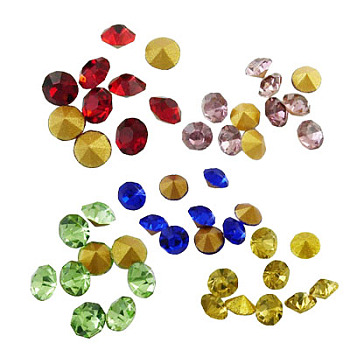 Diamante de imitación de cristal en punta, diamante facetado, espalda plateada, color mezclado, 2x2mm, aproximamente 1440 unidades / bolsa