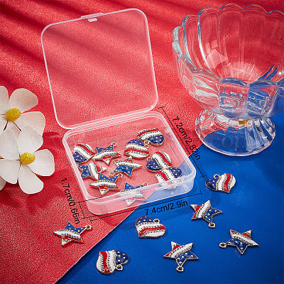 SUNNYCLUE 1 Box 20pcs America Flag Charms USA Charms Patriotic Independence Day Charm 4th of July Rhinestone Love Heart Star