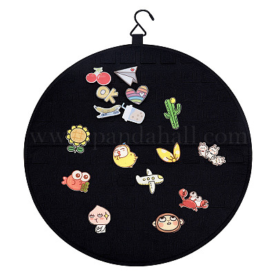 FINGERINSPIRE Round Hanging Brooch Pin Display Holder 40cm，Up to 76 Pins  Felt Enamel Pin Display Holder with Hook Black Brooch Pin Collection Holder