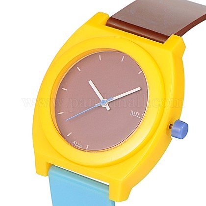 トレンディなプラスチック製クォーツ腕時計  きいろ  240x20mm、頭を見て：48x43x12mm WACH-N018-01-1