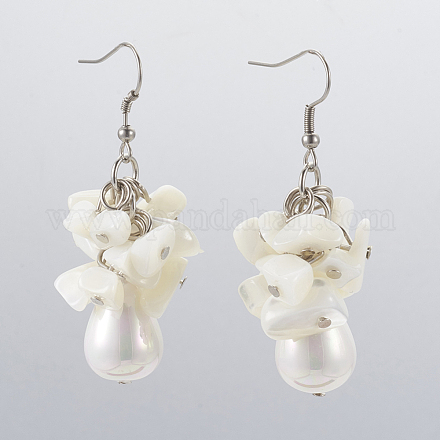 Pendientes colgantes con cuentas de perlas y concha en forma de lágrima EJEW-JE02885-1