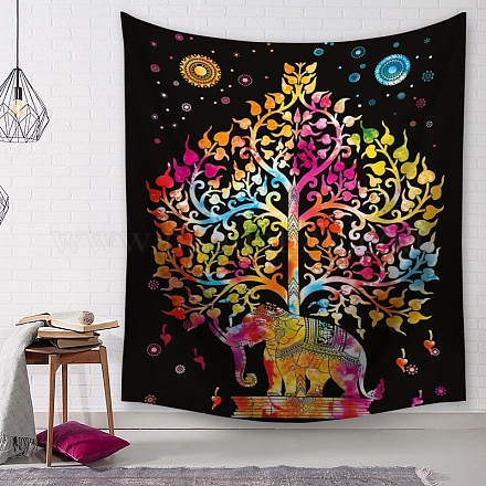 Wandteppich aus Polyester mit Baum des Lebens und Elefantenmuster TREE-PW0003-28B-02-1