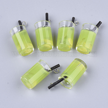 プラスチックチャーム  樹脂の内側と鉄パーツ  模造ジュースグラス  プラチナ  黄緑  26~30x13~15x11mm  穴：1.8mm CRES-S359-13B-1