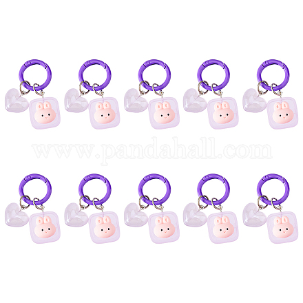 Dicosmétique 10 pièces lumineux lapin porte-clés carré avec lapin porte-clés coeur lapin porte-clés lilas résine porte-clés brille dans le noir porte-clés pour femmes sacs à main sacs à main sac décor KEYC-DC0011-12-1