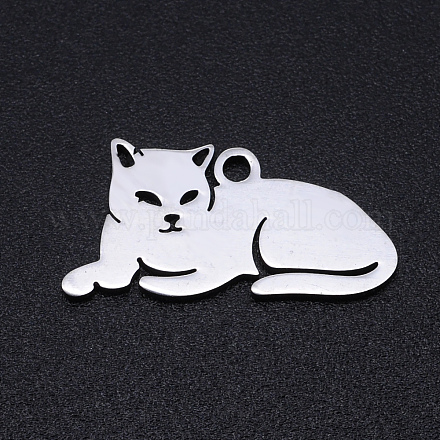 201ステンレス鋼の子猫ペンダント  猫の形を横になって  ステンレス鋼色  9.5x19x1mm  穴：1.2mm STAS-N090-JN857-1-1