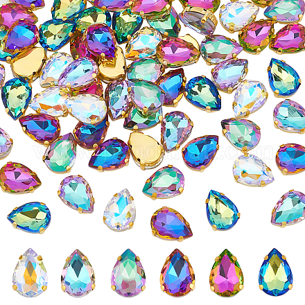 DICOSMETIC 72Pcs 6 Colors Faceted Glass Beads Teardrop Charms Beads Crystal Drop Beads Water Drop Beads with Golden Plated for DIY Jewelry Making Necklace Bracelet Making GLAA-DC0001-04-1