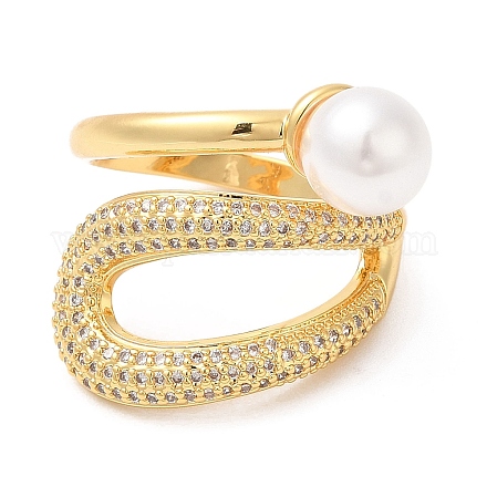 Rack Plating Brass Teardrop Cuff Ring with Plastic Pearl Beaded RJEW-D004-02G-1