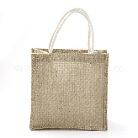 ジュートポータブルショッピングバッグ  再利用可能な食料品バッグショッピングトートバッグ  淡い茶色  25.5x25x1.1cm ABAG-O004-01A-1