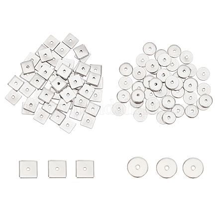 UNICRAFTALE About 100pcs 2 Styles 6mm Spacer Beads Stainless Steel Loose Beads Flat Round & Square Bead Findings Metal Spacer for DIY Bracelets Necklaces Jewelry Making STAS-UN0009-09B-1