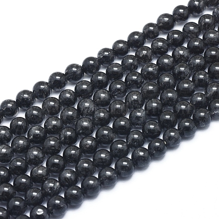 Natural Tourmalinated Quartz/Black Rutilated Quartz  Beads Strands G-D0003-C23-6mm-1