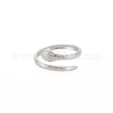 304 Stainless Steel Snake Open Cuff Ring for Women RJEW-S405-179P-1