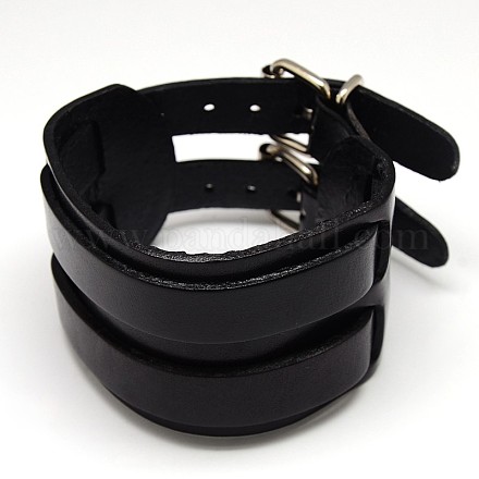 Trendy Retro Unisex Punk Rock Style Wide Leather Cord Wristband Bracelets BJEW-L277-02-1