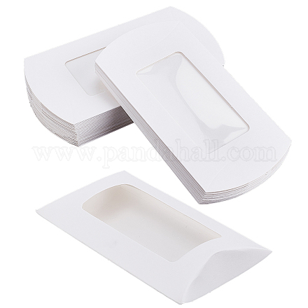 BENECREAT 30pcs 7.1x12.2x2cm Paper Pillow Candy Boxes with Rectangle Clear Window CON-WH0094-18A-1