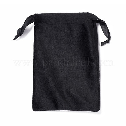 ビロードのアクセサリー類の巾着袋  サテンリボン付き  長方形  ブラック  15x10x0.3cm TP-D001-01B-02-1