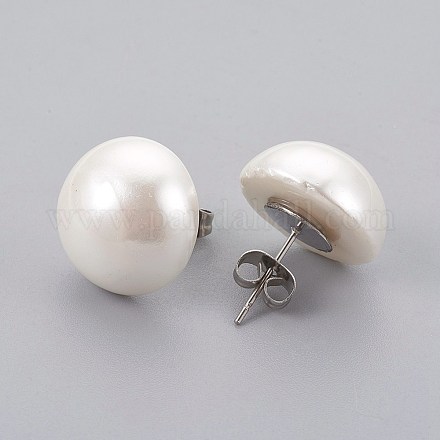 Shell Pearl Beads Ear Studs EJEW-JE02894-03-1