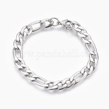 304 Stainless Steel Figaro Chain Bracelets BJEW-L636-08C-P-1