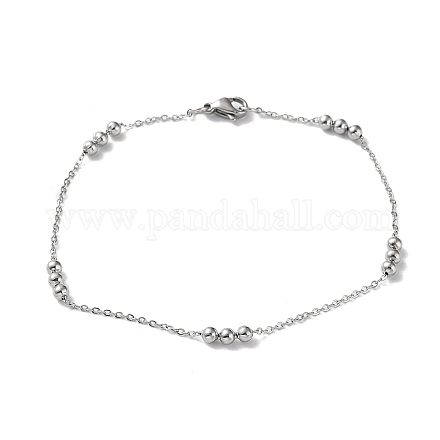 304 Edelstahl-Armband mit runden Perlengliedern für Damen BJEW-D033-01P-1
