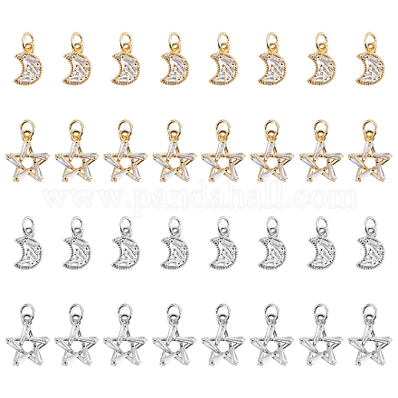 PandaHall 16pcs Cubic Zirconia Charms 4 Styles Moon Star Pendant Golden Platinum 18K Gold Plated Pendant with Jump Ring for Women Earring Bracelet Necklace DIY Jewelry Gift ZIRC-PH0001-13-1